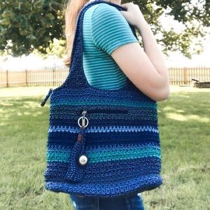 The Sak Blue & Aqua Crochet Shoulder Bag/Satchel